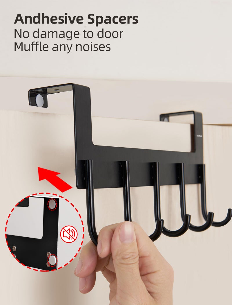 UDENIS Over The Door Towel Rack,Over The Door Hooks,Heavy Duty Aluminum Over The Door Hanger for Hanging Coat, Bag, Robe,Clothes,Towels,Hat - 5 Hooks, Brush Finish (Matte Black 1Pcs) - Image 4